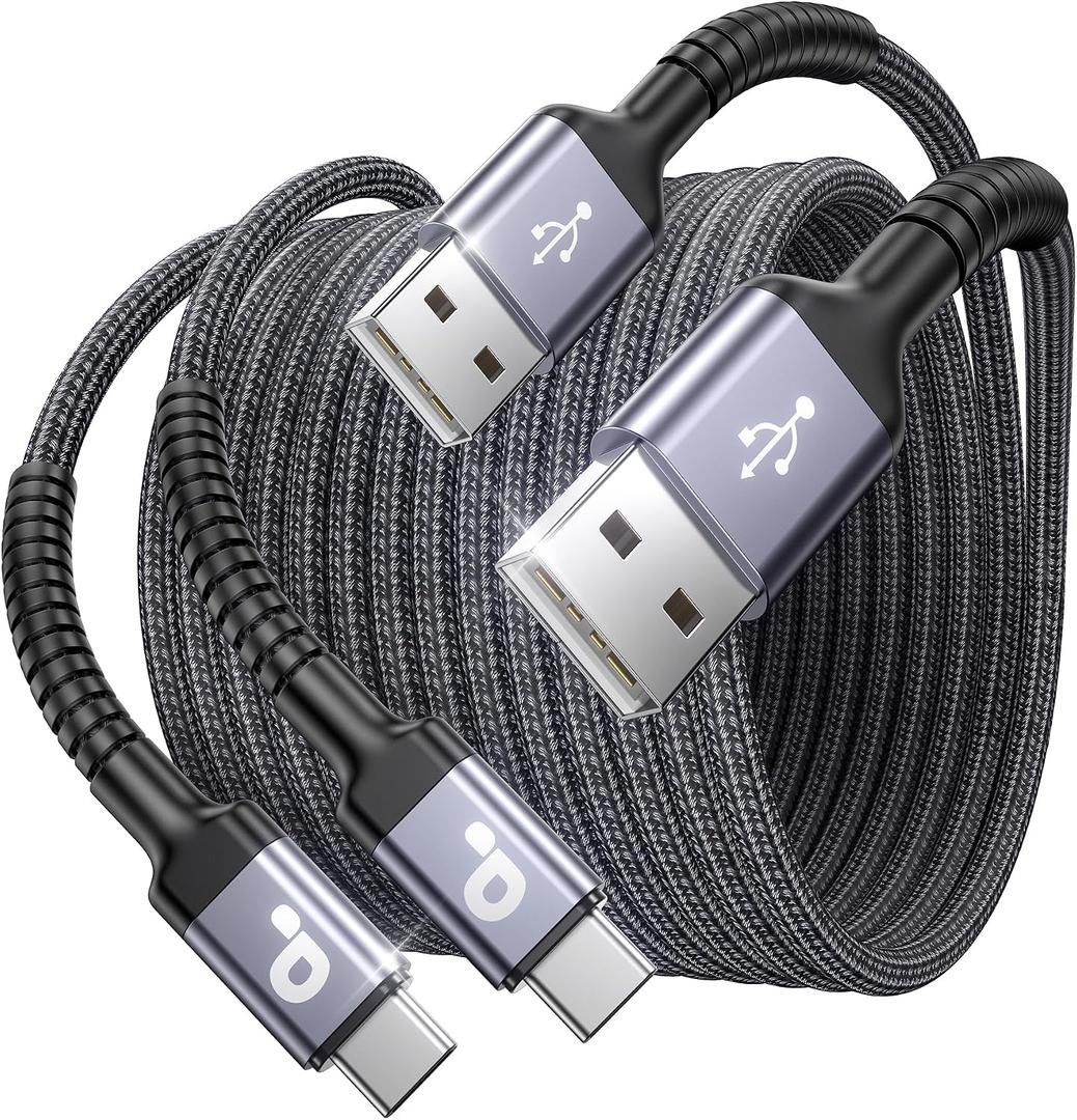 USB A to USB C Cable 15FT Extra Long, USB C Cable Fast Charging, Upgraded Extra Durable Braided USB C Cord for iPhone 17 16 15 Pro Max, MacBook Pro, Sam sung Galaxy S10 S9 Plus, LG and More-2Pack