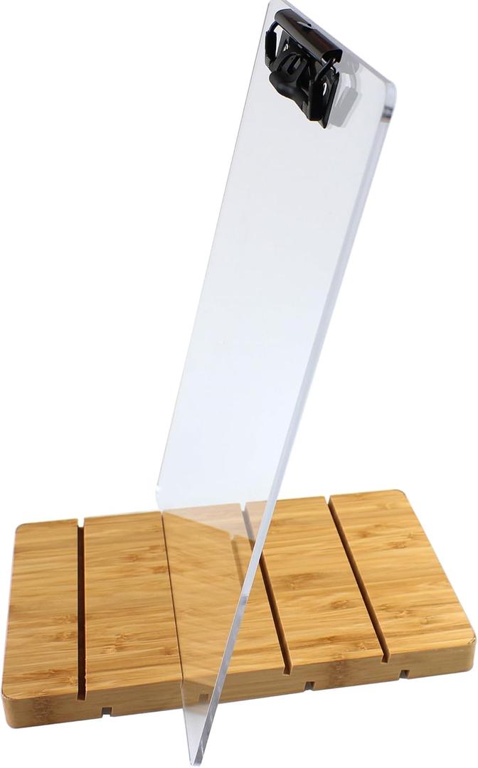 1117 Vertical Clipboard with Stand,Clear Acrylic Freestanding Large Clipboard with Pen Holder,Document Typing Paper Stand,Menu Display Board,Receipt Holder (11"17")