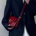 Shoulder Bag for Women, Small Shoulder Purse with 2 Straps, Casual Crossbody Bag Vintage Leather Handbags with Zipper (Red)