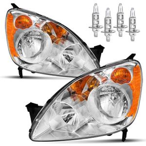 Headlights Assembly for 2005 2006 Honda CR-V 4-Door Sport Halogen Headlamp Replacement, High/Low Beam W/Bulbs, Driver & Passenger Side