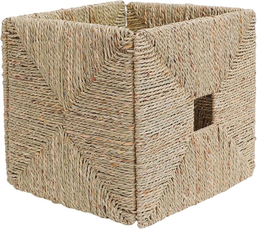 Seaweed Storage Basket, Rectangular Foldable Handwoven Storage Box, Suitable for Organizing Shelves, Living Room, Bedroom, and Storage Room.