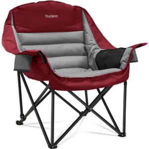 Oversized Camping Chair, Portable Folding Camping Chairs with Side Pocket, Cup Holder and Carry Bag, Heavy Duty Outdoor Camping Chairs for Adults, Fishing, Sports, Trip, up to 400lbs, Style 3 (Red)