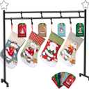 Christmas Stocking Holder Stand with 4 Stockings, Metal freestanding Christmas Stocking Hanger with 8 Hooks, Christmas Decorative Gift, Black
