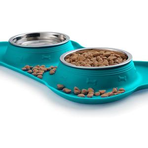 Hubulk Pet Dog Bowls 2 Stainless Steel Dog Bowl with No Spill Non-Skid Silicone Mat + Pet Food Scoop Water and Food Feeder Bowls for Feeding Small Medium Large Dogs Cats Puppies (Small, Green)