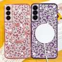 Fiyart Designed for Samsung Galaxy S21 Case,Compatible with MagSafe Cheetah Print Plating Camera Protection Clear Magnetic Glitter Leopard for Women Girls Phone Bumper 6.1"-Pink