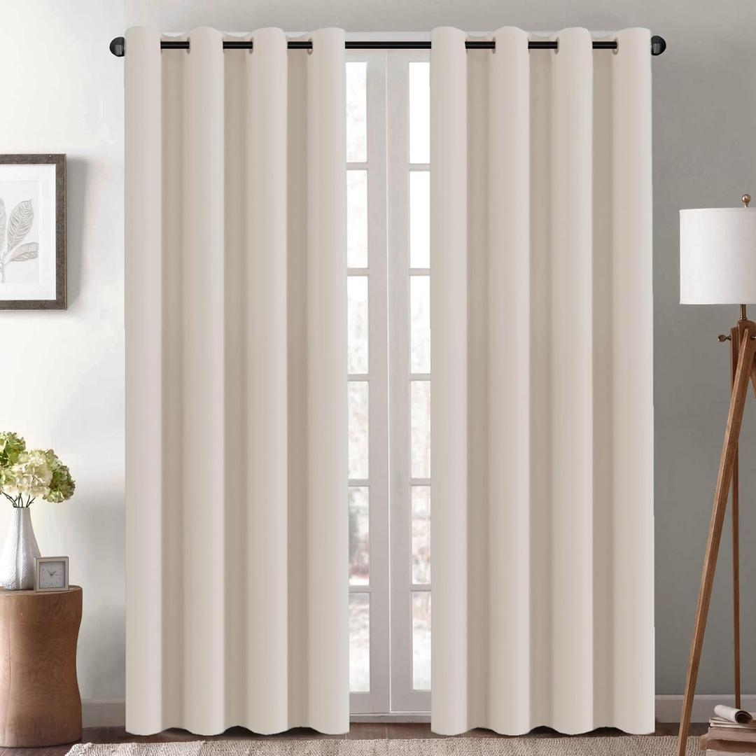 H.VERSAILTEX Blackout Curtains 84 inches Long for Living Room Thermal Insulated Room Darkening Window Treatment Panels Drapes Light Reducing Curtains for Bedroom, 2 Panels, 52" W x 84" L, Natural