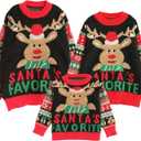 IFFEI Ugly Christmas Sweater for Women Men Kids Cute Family Matching Pullover Knit Jumpers for Holiday Party (Large, Black- Red)