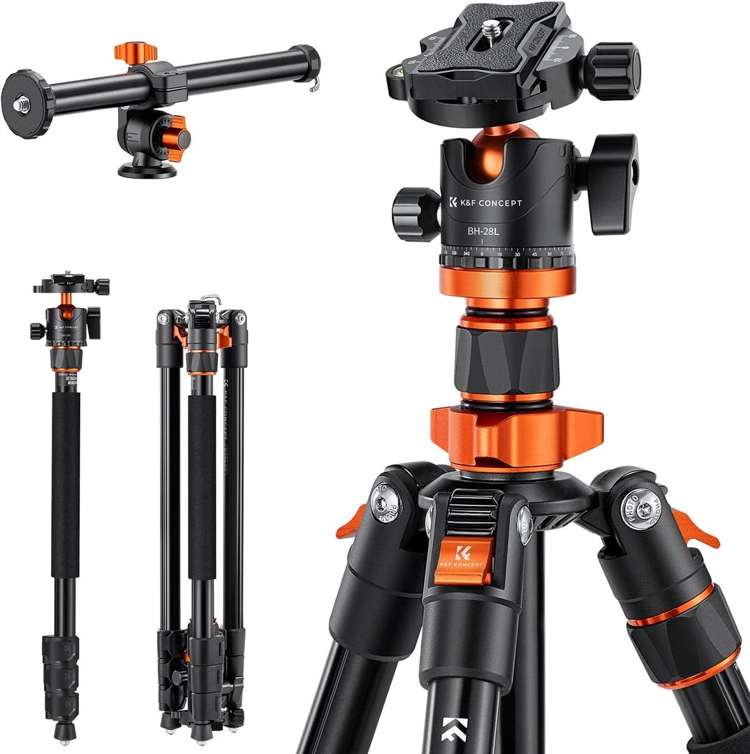 K&F CONCEPT 78 inch DSLR Camera Tripods with Magnesium Alloy Rotatable Multi-Angle Center Column,Load Capacity up to 22lbs/10kg K234A7+BH-28L+Extension Arm Kits