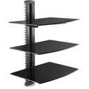 suptek 3 Floating Shelf Wall Bracket with Strengthened Tempered Glass for DVD Players/Cable Boxes/Games Consoles/TV Accessories, 3 Shelves, Black, CS303