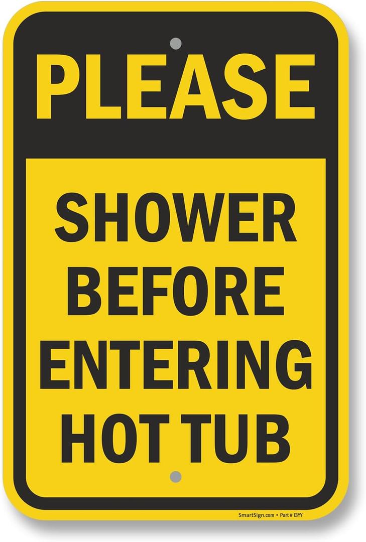 SmartSign 18 x 12 inch Please Shower Before Entering Hot Tub Sign, 2mm Thick Aluminum Composite, Pre-Drilled Holes, Made in USA, Black and Yellow