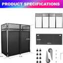DJ Facade Booth Table 43" x 22"-Portable with Black&White Lighting Scrims Flat DJ Booth Panel-Black Metal Frame with 2 Extra Wheels for Show, Party