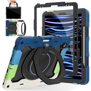 ROISKIN for iPad Pro 12.9 -Inch Case (6th, 5th, 4th & 3rd Gen)with HD Screen Protector, 360 Stand, Handle, Pencil Holder,Shoulder Strap[15ft Drop Protection]Rugged Bulky Full Body 12.9 iPad Pro Case