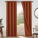 COSVIYA 100% Blackout Burnt Orange Linen Curtains & Drapes 84 Inch Length 2 Panels Set, Full Room Darkening Grommet Insulated Thermal Window Panels for Bedroom/Living Room,52x84 inches