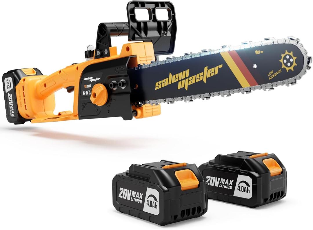 12" Electric Chainsaw Cordless, 20V Battery Power Cordless Chain Saw, Battery Chainsaw with 4.0Ah Lithium ion Battery and Charger, Mini Chainsaw Cordless (12 inch Chainsaw+2 Batteries Yellow)