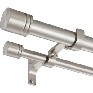 Double Curtain Rods 36-72 Inches for Windows, 1 Inch Diameter Adjustable Heavy Duty Drapery Rod with Aluminum Alloy Brackets and Finials, Modern Stylish Dual Curtains Rod, Brushed Nickel
