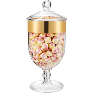 Hacaroa 76 Oz Large Plastic Apothecary Jar with Airtight Lid, Acrylic Candy Cookie Jar for Candy Buffet, Decorative Footed Wedding Container Bathroom Canister for Bath Salt, Vanity, Party, Gold Trim