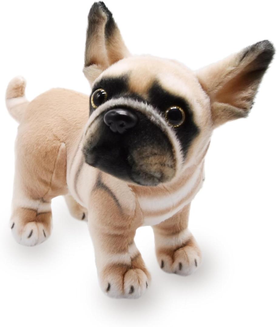 BABOLI Lifelike Frenchie Dog Stuffed Animal Super Realistic Plush French Bulldog Doll Puppy Plushies Toy Funny Gifts for Kids Present or Stuff Collection 9 Inches