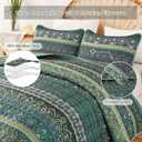 WONGS BEDDING Boho Quilts Queen Size, 3 Pieces Bedspread Bedding Set, Green