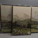 Large Framed Mountain Wall Art for Living Room, 3 Piece Modern Green Landscape Canvas Artworks, Forest River Nature Scenery Painting Prints for Bedroom Entryway Hallway Home Office Wall Decor