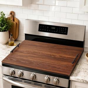 Noodle Board Stove Cover with Handles, Stove Top Covers for Gas Burners and Electric Stove, Wood Stove Cover Board Decorative Serving Tray Kitchen Sink Cover for Counter Space (Walnut)