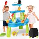 JONEG 3-Tier Water Table for Toddlers with Pump, Table Cover - Sand Activity Sensory Playset, Outdoor Outside Pool Backyard Summer Toys, Gifts for Age 1 2 3 4 5 8 Year Old Kids Boys Girls
