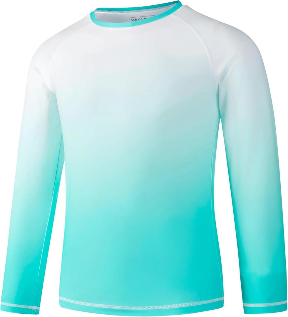 VAYAGER Boys Rash Guard Swim Shirt Long Sleeve for Kids Youth UPF+ 50 Sun Protection Rashguard Water Swimming Fishing Shirts, S 