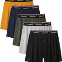 Boxers for Men Viscose from Bamboo Men's Underwear Boxer Shorts Breathable Mens Boxer, Loose Fit, Knit Pack (Large, 1: Black Blue Green Grey Yellow)