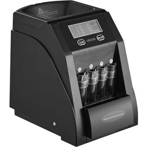 VEVOR USD Coin Sorter, Coin Counter Machine for 1 5 10 25 Coins, LCD Screen Display, Coin Sorter and Wrapper Machine with Thicker Coin Tubes and Tray, Holds up to 200 Coins (Black)