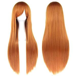 IMISSU 80cm Long Straight Natural Hair Cosplay Wigs with Bangs Colorful Halloween Costume Party Wig for Girl (Orange)
