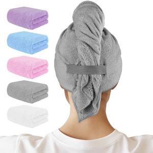 AIDEA Microfiber Hair Towel, 40 X 20 Inches Soft Wrap for Women, Super Absorbent & Fast Drying Turbans for Long, Thick, Curly Hair- Anti Frizz Wrap with Elastic Strap