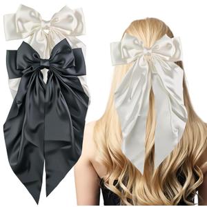 3 x 2 PCS White Black Hair Bows Valentines Day Gifts for Her - Hair Accessories for Women Girls | Cute Clips Claws Barrettes for Mom - Christmas Birthday | Easter Basket Stuffers