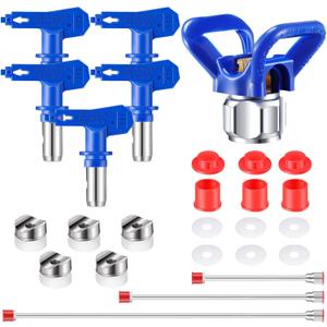 9 Pieces Airless Paint Sprayer Tips Reversible Spray Tip Airless Paint Sprayer Nozzle and Spray Gun Tip Extension with Red Guard Pole Rod and Tips(211, 313, 415, 517, 623)