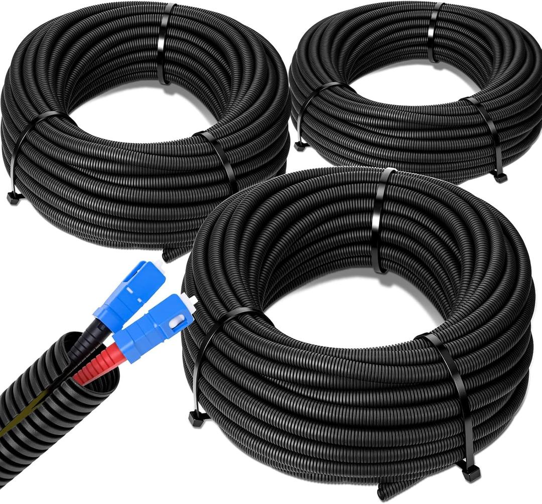 Sasylvia 1/4", 1/2", 3/8" x 15 ft Split Wire Loom Tubing Automotive Wire Loom Assortment Split Cable Sleeves Bulk Flexible Electrical Conduit Protective Kit