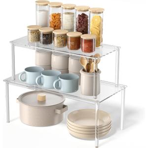 Cabinet Organizer Shelf, Acrylic 15.7'' Large Kitchen Counter Shelf, 2 Set Spice Rack Organizer for Cabinet, Kitchen Pantry Organizer and Storage for Stackable, Expandable
