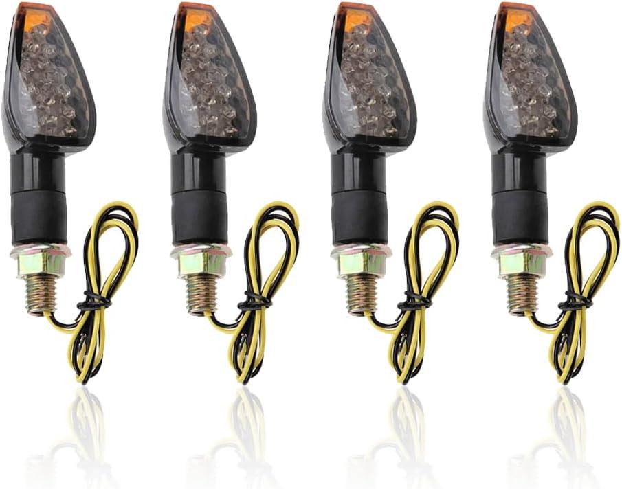 4PCS Motorcycle Turn Signals,14LED Front+Rear Motorcycle Blinkers with Cool Amber Lamp,12V Motorcycle Turn Signal Light Compatible with Yamaha Kawasaki Motorcycle Accessories (Smoked Black Shell)