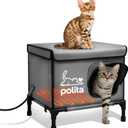 Polita Indestructible Heated Cat House for Outdoor Cats All Seasons, Extremely Insulated & 100% Weatherproof, Elevated Feral Cat Shelter with Waterproof Eaves &Safe Escape Door for Stray & Barn Cats (Dark Gray)