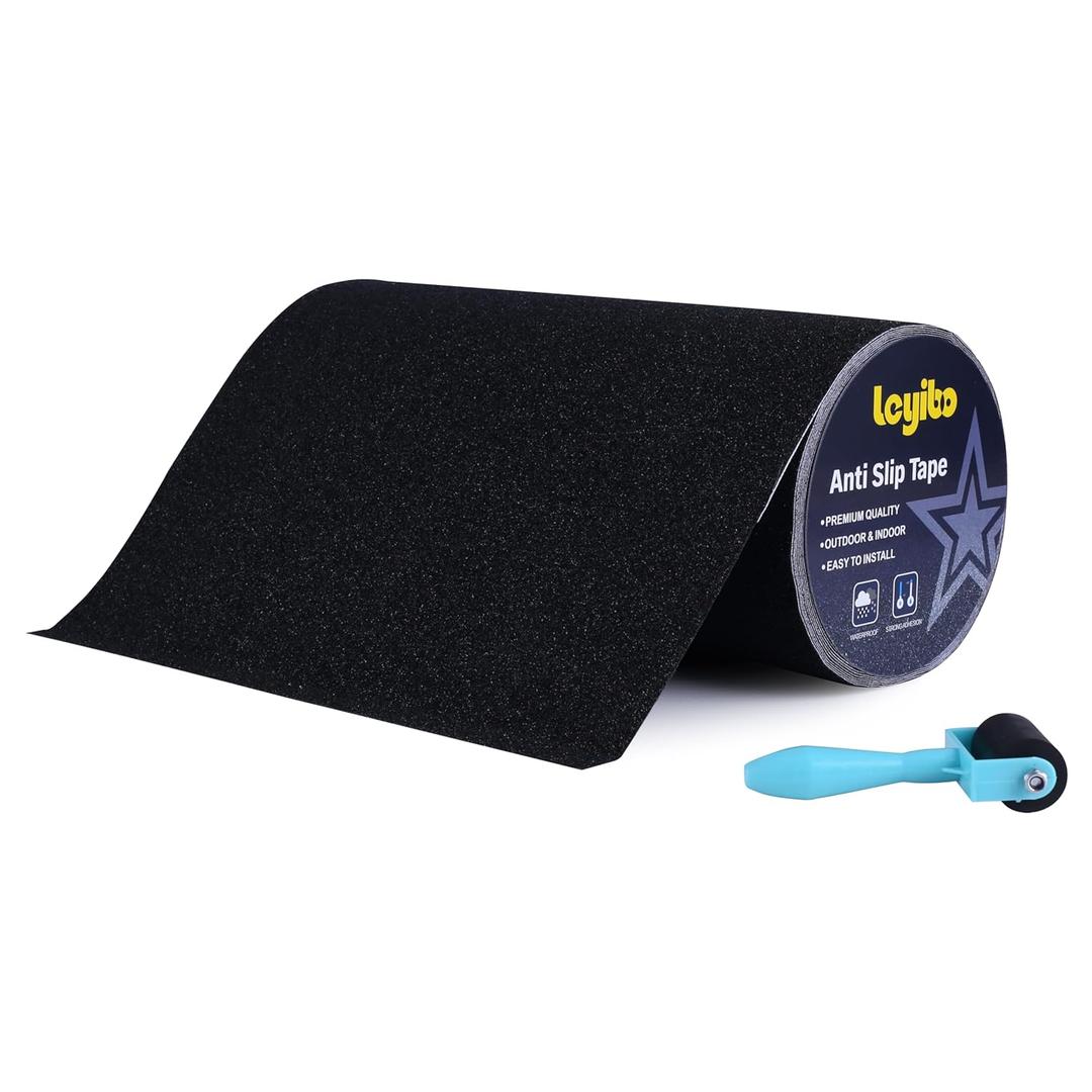 Anti Slip Traction Tape with Roller, 12 Inch x 35 Ft Non Slip Grip Tape for Skateboard, Waterproof Anti Skid Grit Roll for Stair Step Outdoor/Indoor, High Traction Non Skid Abrasive Stair Tread (Black)