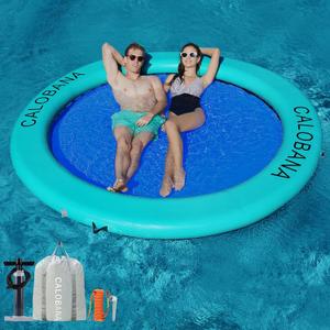 CALOBANA Round Floating Ring Inflatable Water Hammock Heavy Duty River Floats Lake Raft for Adults Tanning Pool Lounger Float Island Platform Pad Mat for Party
