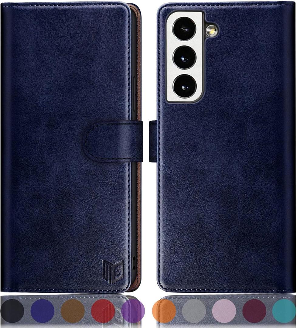 SUANPOT for Samsung Galaxy S22 with RFID Blocking Leather Wallet case Credit Card Holder,Flip Folio Book Phone case Shockproof Cover Women Men for Samsung S22 case Wallet Blue