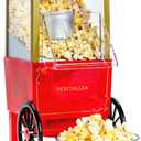 Nostalgia Vintage Hot-Air Popcorn Maker Machine - Makes Up to 12 Cups - Oil-Free - Healthier Popcorn - Classic Stand-Up Cart With Wheels - Includes Kernel Measuring Cup - Red