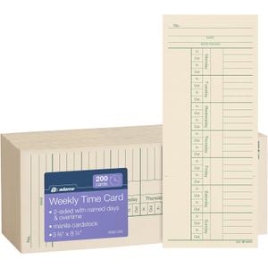 Adams Time Cards, Weekly, 2-Sided, Overtime Format, 3-3/8" x 8-1/4", Manila, Green/Red Print, 200-Count (9660-200)