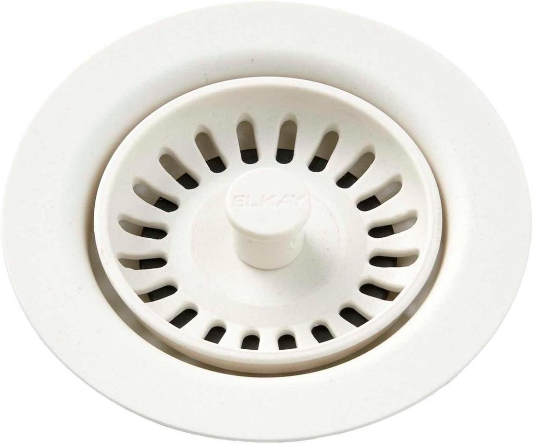 Elkay LKQS35PA Polymer Drain Fitting with Removable Basket Strainer and Rubber Stopper, Parchment