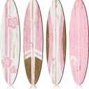 Threan 4 Pcs Large Surfboard Wall Decors Girls Boys Wooden Beach Room Decor 23.6" x 5.4" Preppy Surf Board Hanging Signs Aesthetic Tropical Wall Art for Bedroom Living Room Bathroom Decors(Pink)