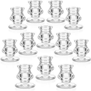 Glass Candlestick Holders, 12PCS Table Candle Holders Bulk for Table Centerpiece, Clear Candle Sticks Holder for Wedding, Christmas and Festival Decoration