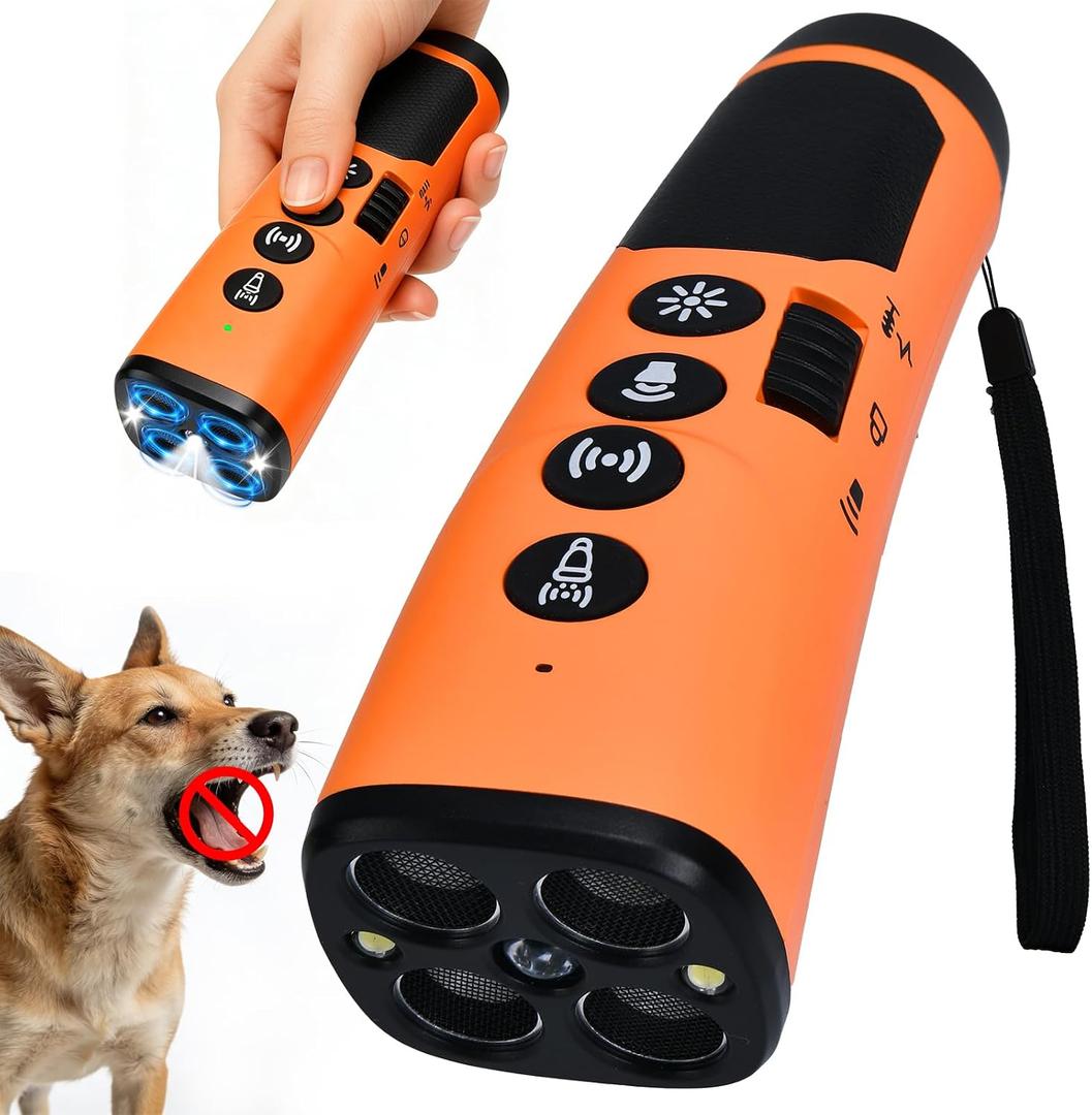 4X Ultrasonic Dog Bark Deterrent Device, 2026 Newest Stop Neighbors Dog Barking, 4 Nozzles Up 90% Efficiency, 3 Modes Humane Training Tool with Flashlight , Safe for Pet Indoor OutdoorOrange