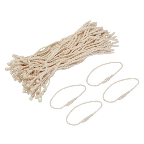MECCANIXITY Polyester Rope Hang Tag String Snap Lock Pins Loop Price Tag Fastener Plastic Tags Ties 120mm/4.72 Inch Length,1mm/0.04 Inch Dia,Pack of 100,Cream