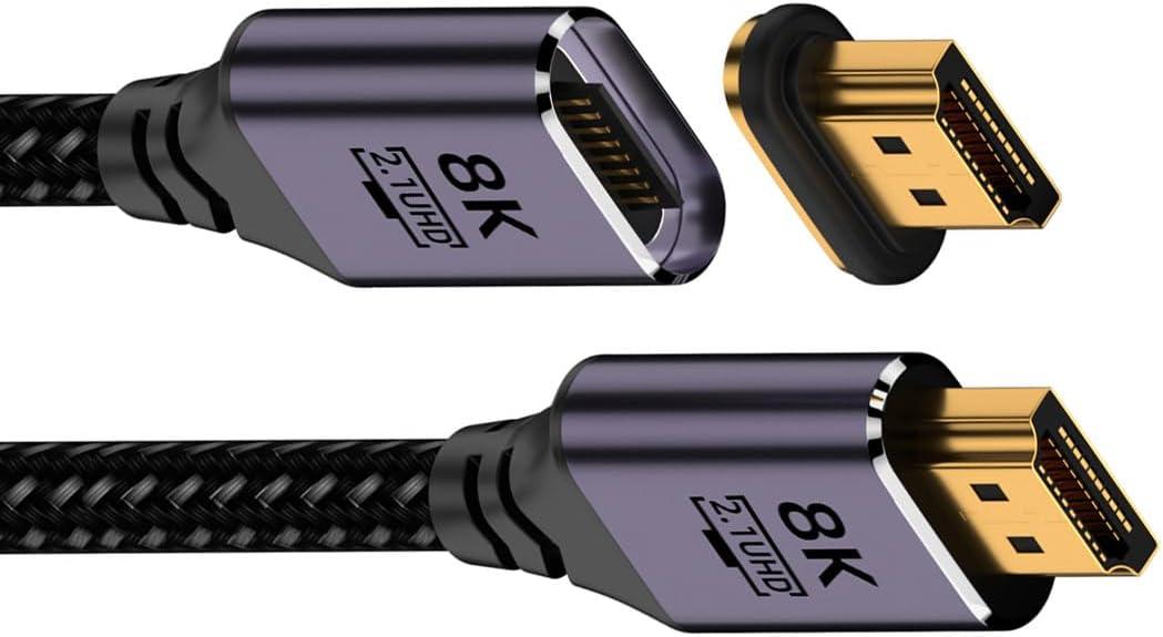 xiwai Magnetic Connector 8K HDMI 2.1 Type-A Male to Male Video Cable 6.6ft Aluminum Shell Braided for Laptop HDTV