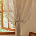 YJ YANJUN Boho Lace Curtains 96 inches Long 2 Panels- Vintage Floral Crochet Sheer Panels with Tassel for Living Room Bedroom Light Filtering Cottagecore Bohemian Farmhouse Drapes Beige W59 x L96