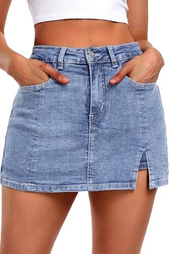 Skorts Skirts for Women Denim Mini Skirt Side Slit with High Waisted Jean Shorts Stretchy Skirt Skorts Skirts for Women Dressy Jean Skort for Teens Going Out Shorts Z-Denim Blue S
