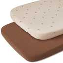 Blissful Diary Muslin Bassinet Sheets for Baby Girls Boys, Boho Soft Cotton Fitted for Oval Hourglass Rectangle Mattress, 2 Pack(Sunshine&Brown)